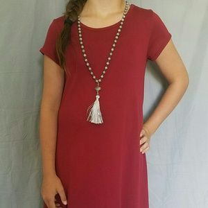 Dark Red T-Shirt Dress